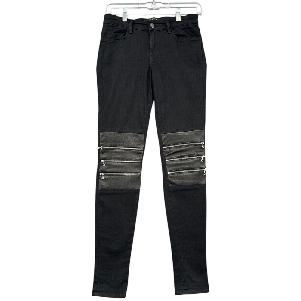 J Brand Hewson Moto Skinny Pants Womens 24 Cotton Leather Black